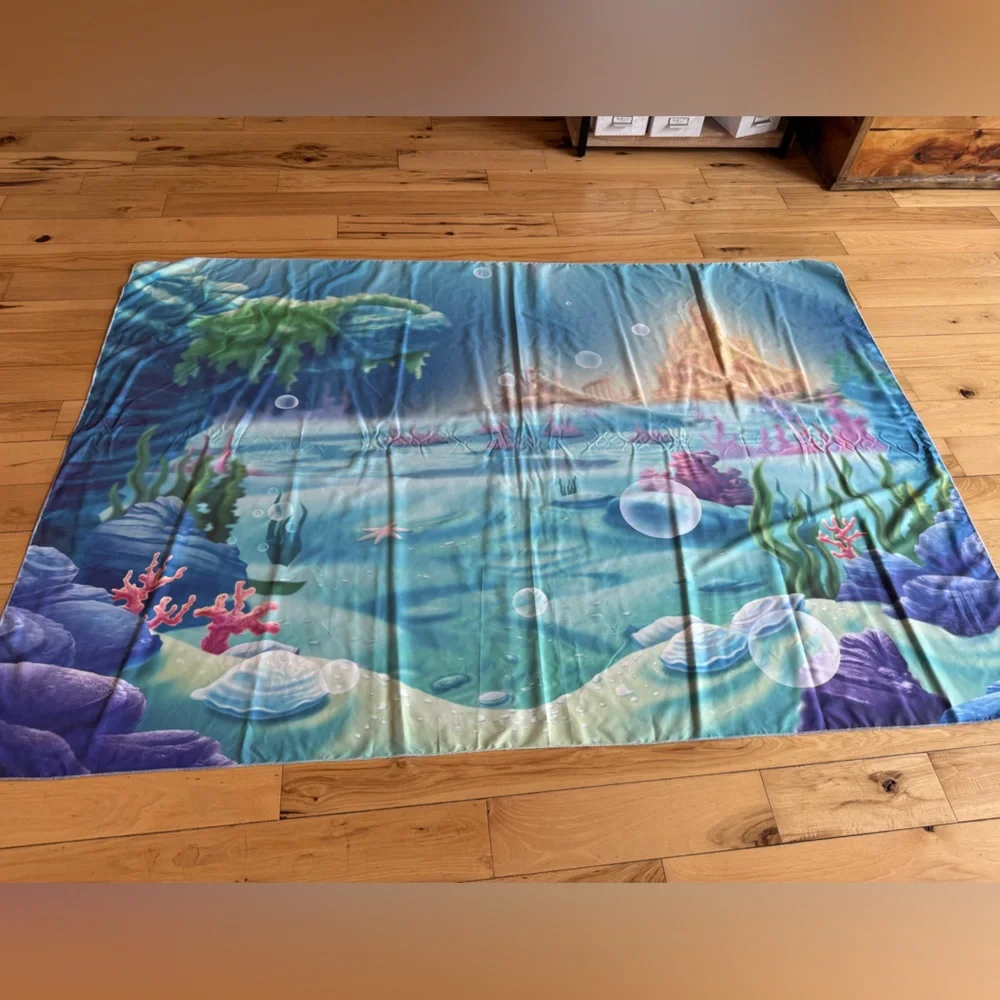 Under the Sea Blue Sea Shells Party Backdrop curtain - approx 5’ x 3’